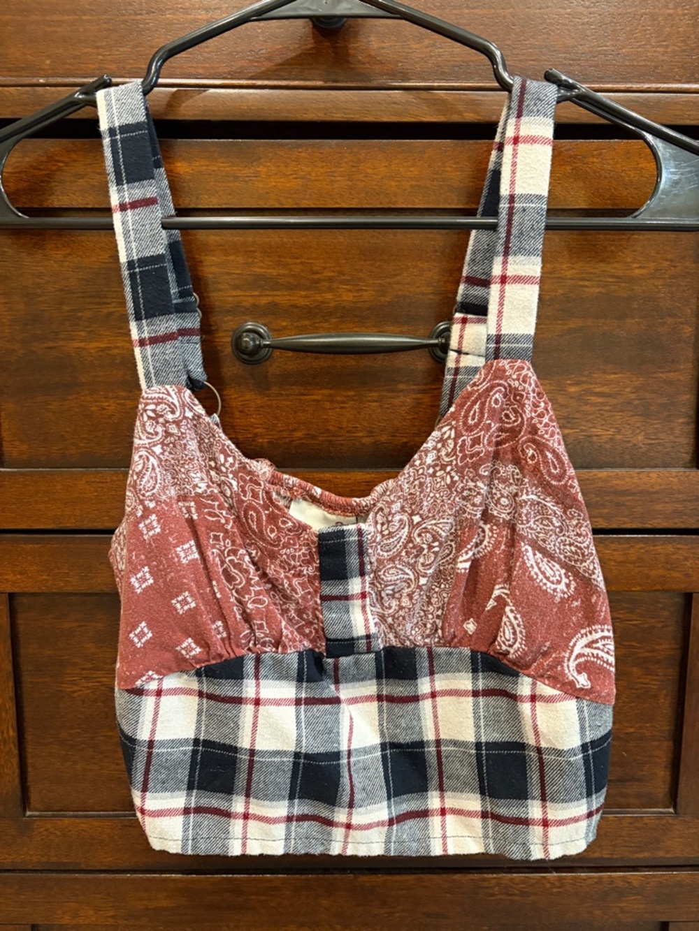 SO Kohls Mixed Print Crop Strap Top Size M Boho Patchwork Festival Cottagecore